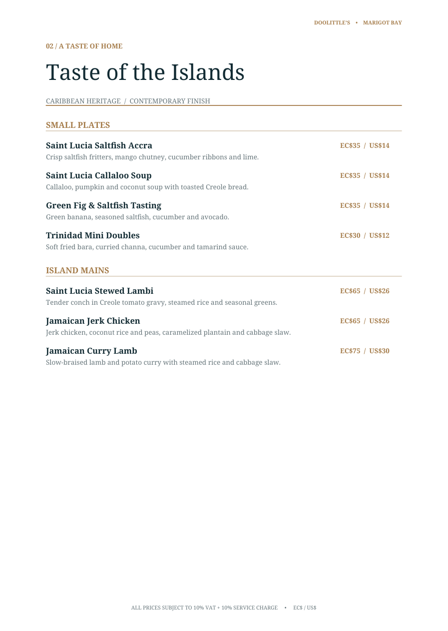 Doolittle’s dinner menu, page 3, available from November 1, 2026