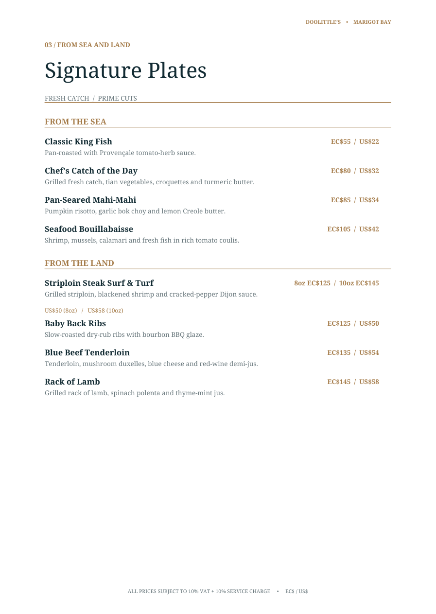 Doolittle’s dinner menu, page 4, available from November 1, 2026