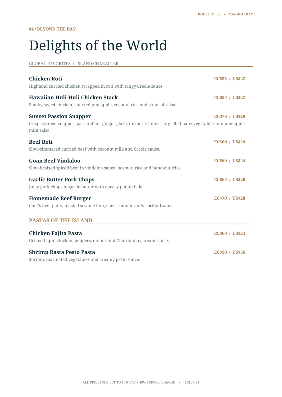 Doolittle’s dinner menu, page 5, available from November 1, 2026