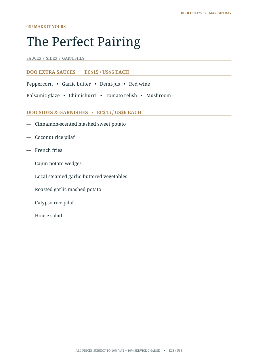 Doolittle’s dinner menu, page 7, available from November 1, 2026