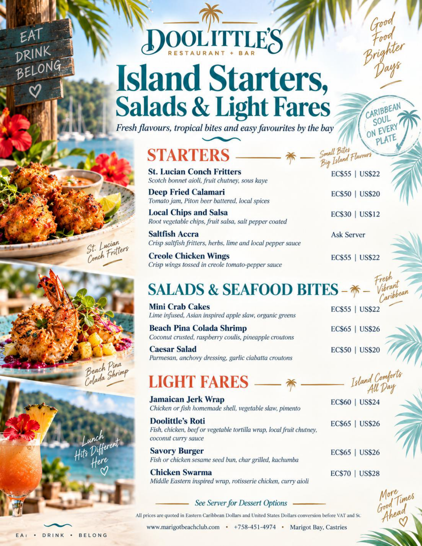 Doolittle’s lunch menu, page 2, available from November 1, 2026
