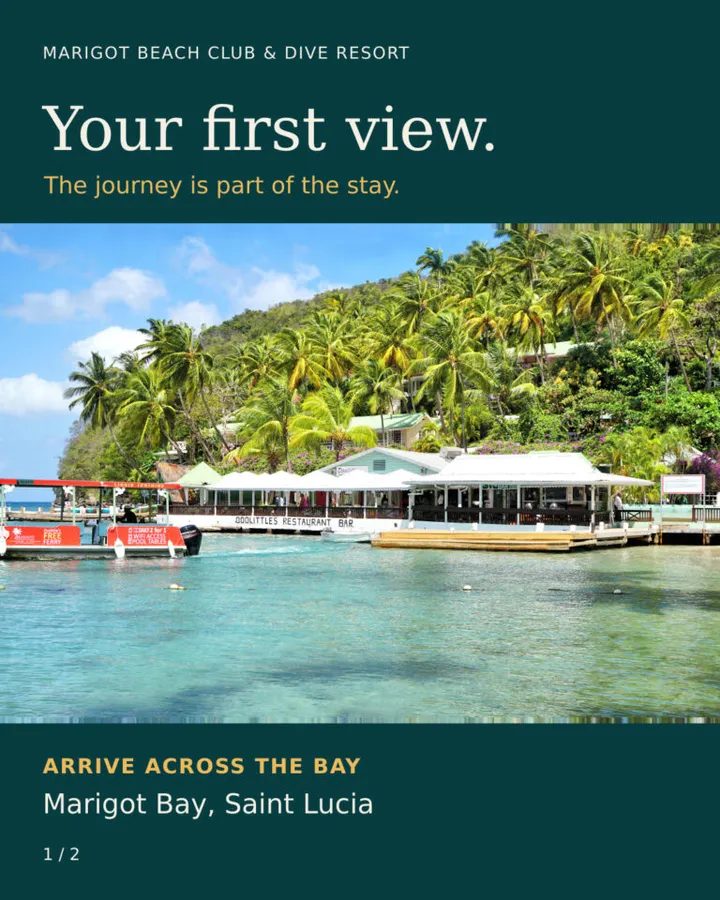 Boat arrival view across Marigot Bay, Saint Lucia